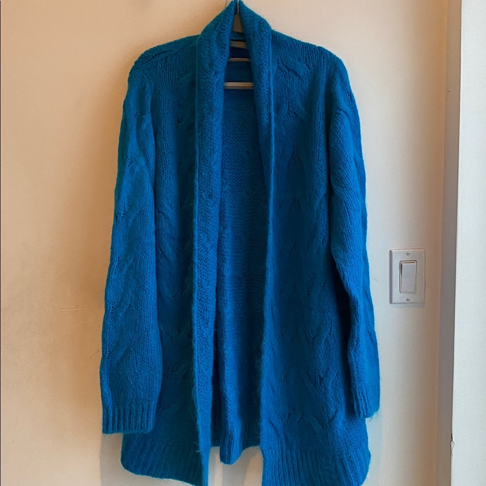 Summum L/XL Mohair Blend Cardigan Sweater Turquoise Italy